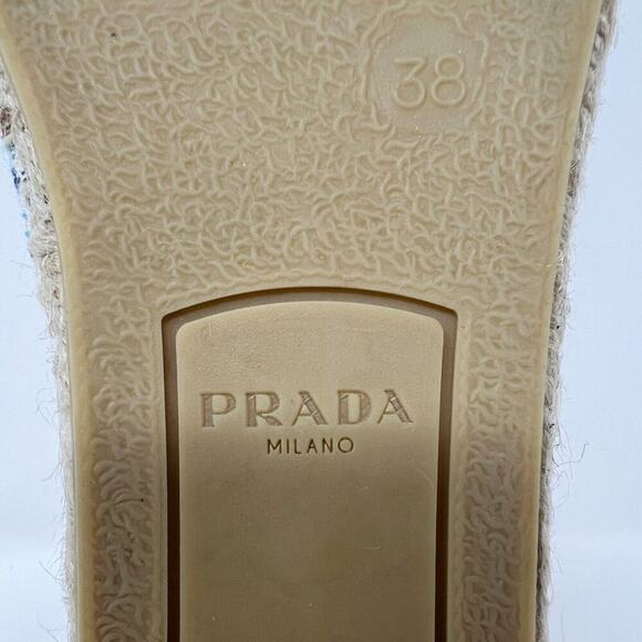 Prada Blue Embroidered Logo Pattern Espadrille Slides Size 38 - Picture 8 of 10
